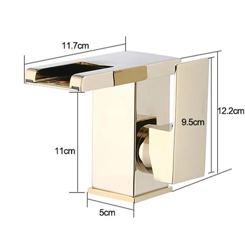 Brass LED Waterfall Bathroom Basin Faucet Cold Hot Water Mixer Crane Sink Tap Color Change Powered by Water Flow Faucets