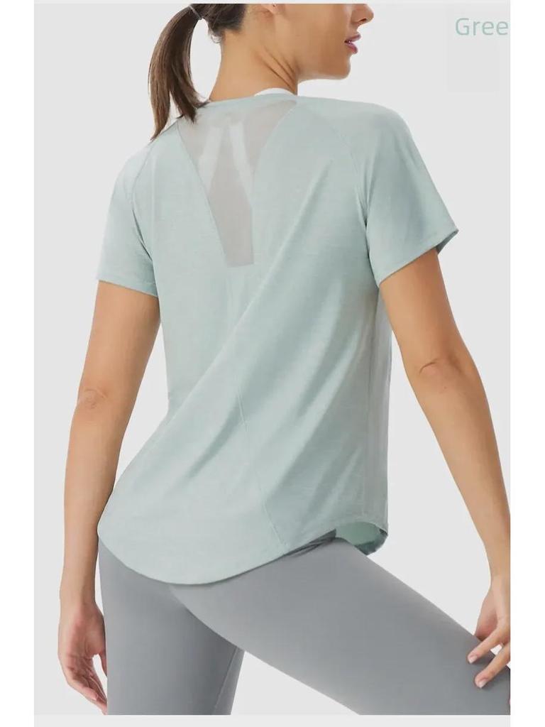 Dam Lös Passform Yoga Topp – Andningsbar Meshrygg, Snabbtorkande Löpar T-shirt, Kortärmad Träningsblus