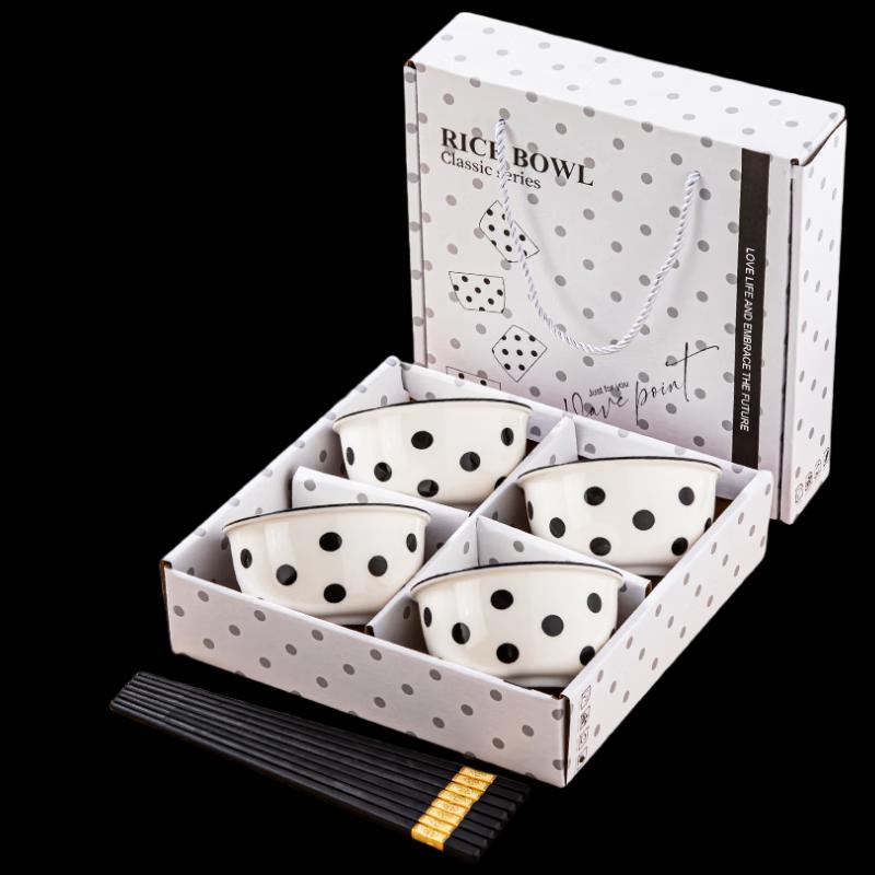 Woding Polka Dot Ceramic Bowl & Chopstick Gift Set