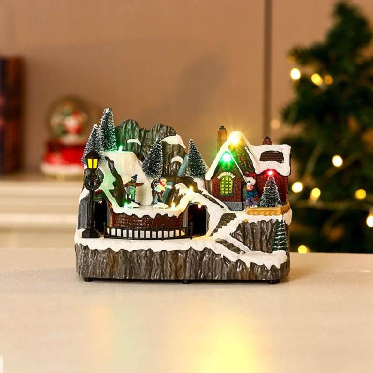 Christmas Village House Figurine with Led Light Festival Holiday