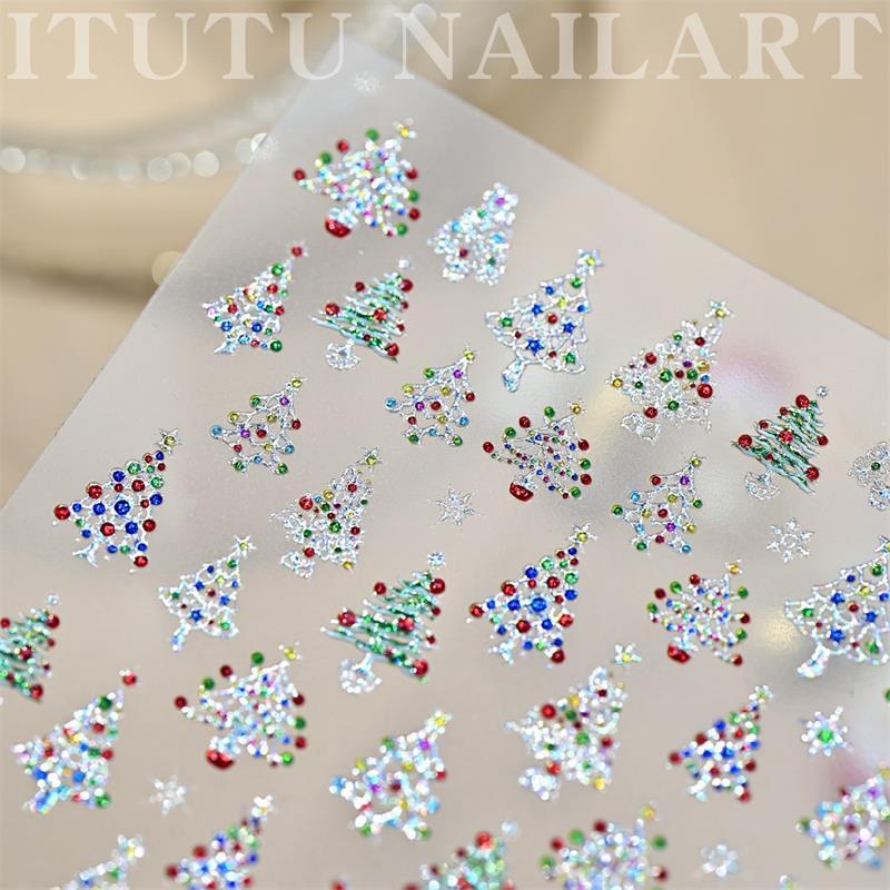Cute Christmas Style Ball Colored Lights Christmas Tree Nail Art Print Stickers Manicure Decals Stickers Nail Decor Gift