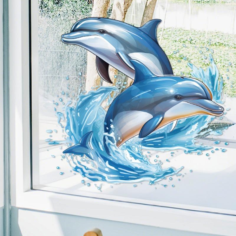 Watercolor Dolphin Pattern Waterproof Wall Sticker Oil Proof Removable Home Bathroom Decal