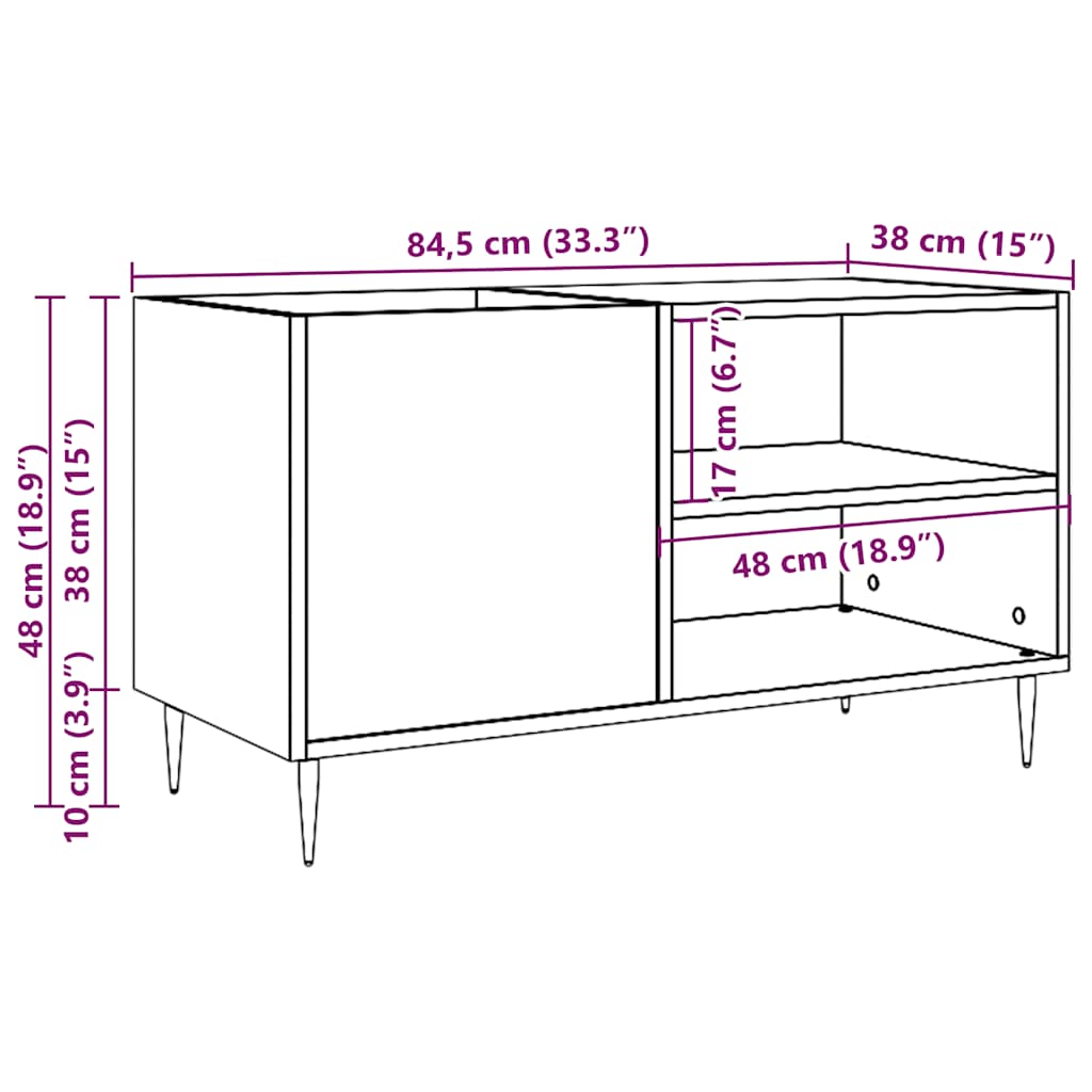 Vinyl Record Cabinet with Rustic Wood Effect 84.5 X 38 X 48 Cm Engineered Wood