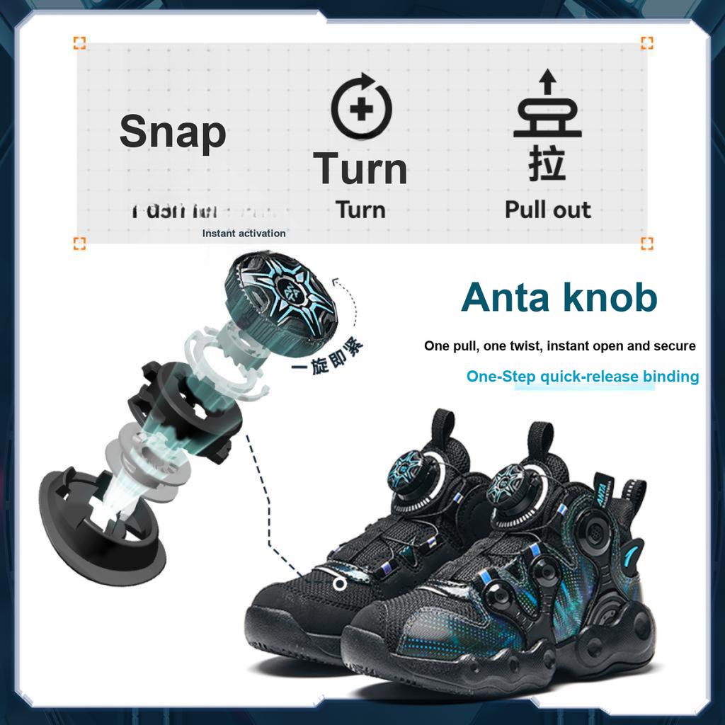 Anta Kids Asymmetrical Synthetic Leather Trendy Cool Non-Slip Wear-Resistant Lightweight Shock Absorbing Mid-Top Kids Basketball Shoes A12449901-5