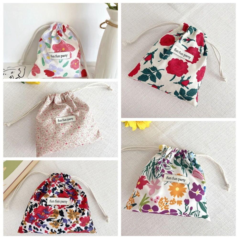 Mini Makeup Bag Retro Storage Pouch Portable Floral Drawstring Bag Women