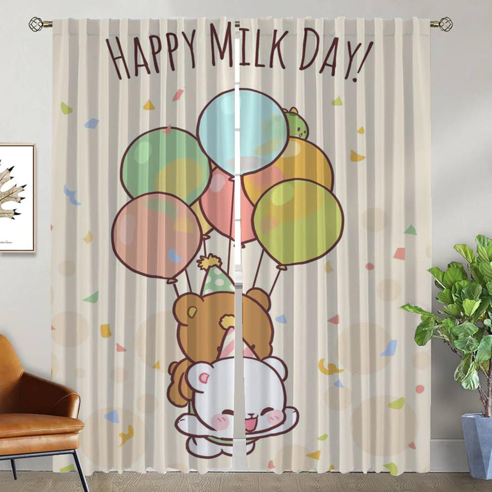 Kitchen Curtains 2 Pieces Milk Bears Home Interior Curtains for Camera Blackout Curtain Tulle for Bedroom Halloween Decoration