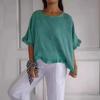New summer women's short-sleeved round neck cotton and linen solid color loose version European and American shirts for women