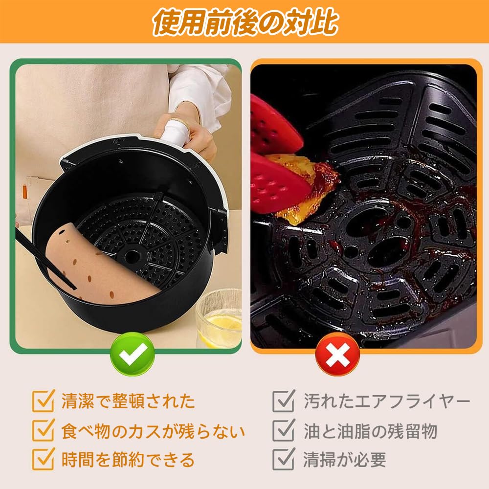 Ungebleichte Dämpfblätter zum Backen 100 Blatt 22cm Perforiert für Heißluftfritteusen und Chinesische Dampfgarer Kochpapier Körbe, (Kreisförmig), Durchmesser,