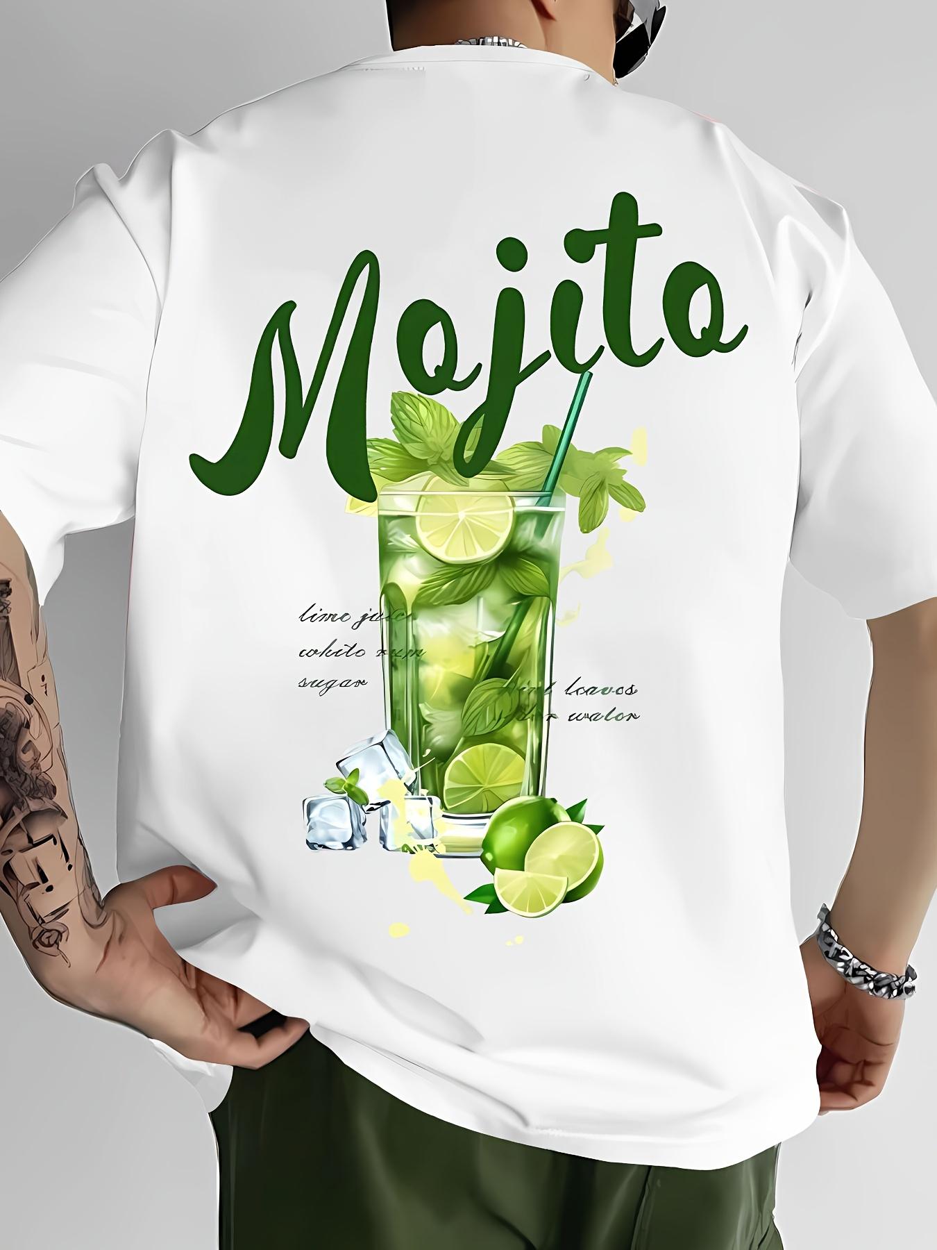 

Mojito Cocktail Pattern Printed T-shirt Men Beach Vacation Short Sleeved Tops Summer Men s T Shirts Casual Street Unisex Tees 4XL