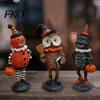 Halloween Tabletop Decorations Wooden Resin Figurines, Pumpkin Scarecrow Wizard Owl Black Cat Figurine Statue, Rustic Desktop Ornaments for