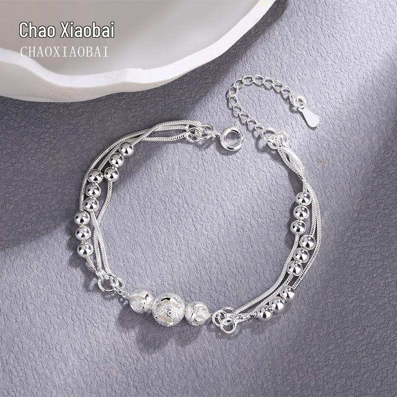 

Sterling Silver Three Lives Bracelet: Luxurious Niche Design with Silver Beads - Perfect for Valentine s Day Gift