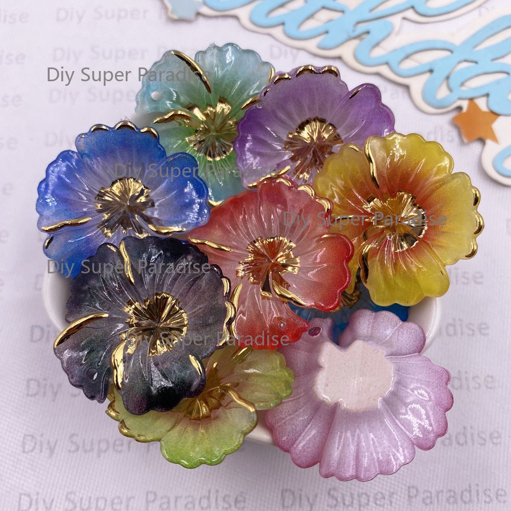 10PCS Mixed 24/31mm Resin Colorful Flower Christmas Decor 1 Hole Flat Back Rhinestone Figurines Art DIY Wedding Scrapbook Crafts