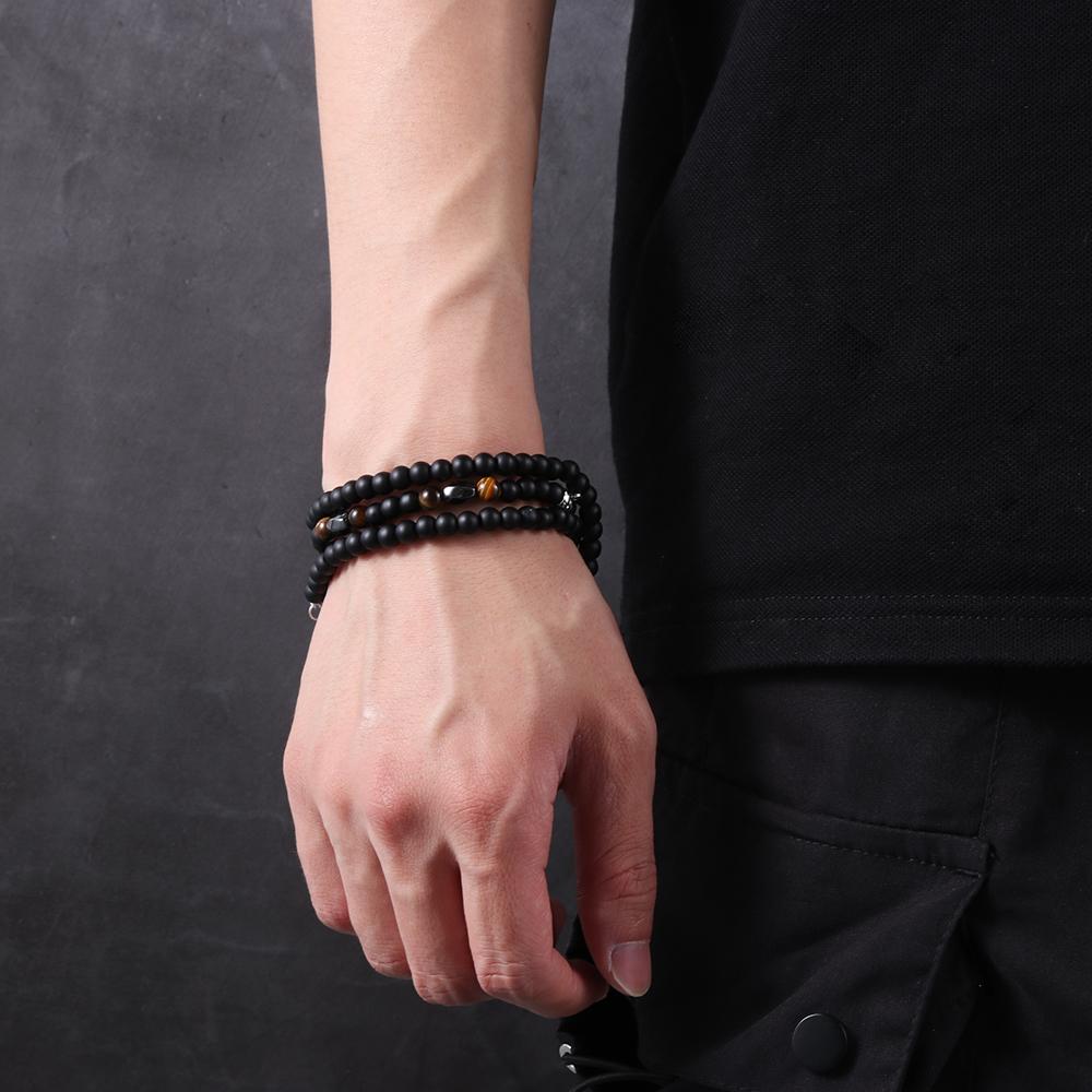 Ethnic Jewelry Gift for Men Hematite Stone Volcanic rock Healing Balance Bead Necklace