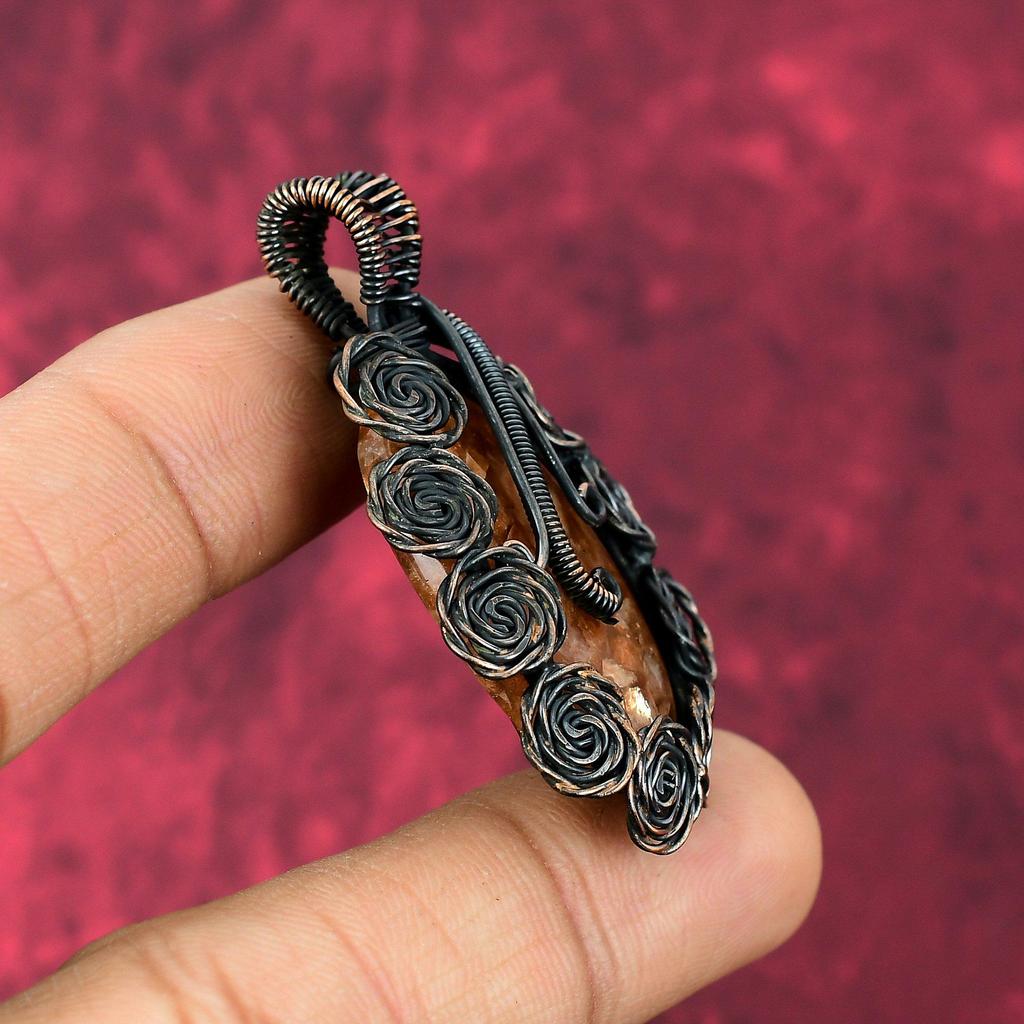 Sunstone Pendant Copper Wire Wrapped Pendant Copper Jewelry Handmade Natural Gemstone Pendant Wire Wrap Jewelry Flower Pendant Gifts For Her
