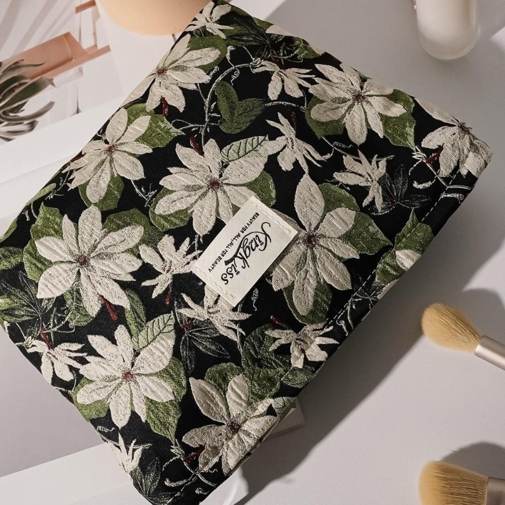 Vintage Flower Women Makeup Storage Handbag Portable Cosmetic Toiletry Organizer Pouch Large Capacity Floral Wash Bag
