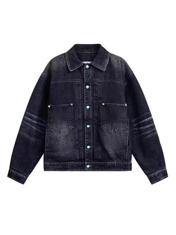 Unisex Retro Denim Jacket - Washable, Casual, Loose-Fit, Autumn Fashion. XL