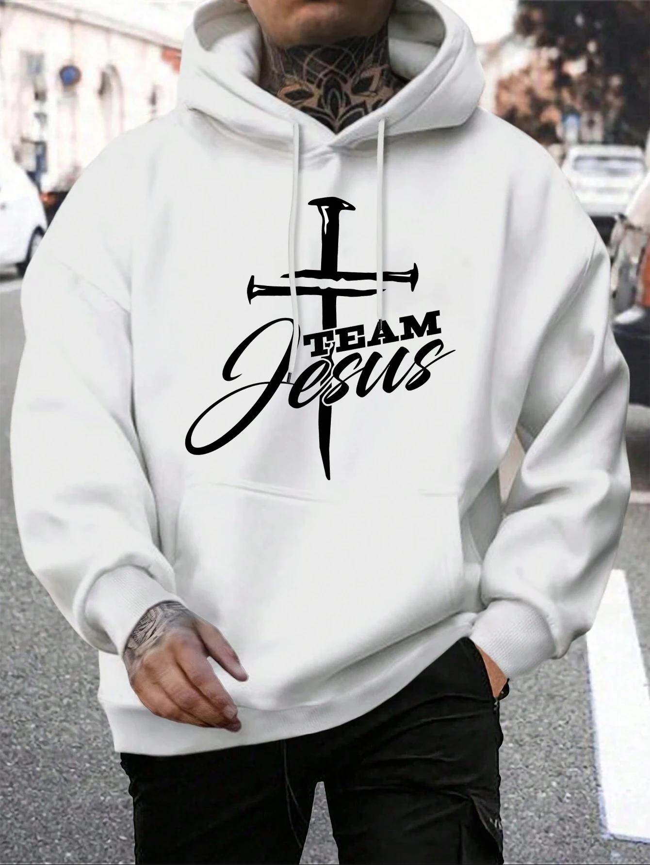 

Team Jesus Letter Design Printing Men s Sweatshirt Fashion Warm Hooded Casual Pocket Hoodies Autumn Big Size Streetwear 3XL