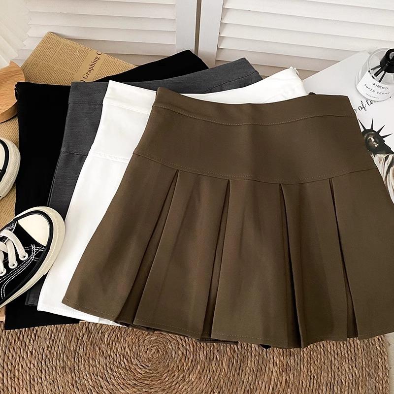 Spring Schoolgirl Style High-Waisted Slimming Skirt Pleated Skirt Anti-Exposure Short Skirt A-Line Casual All-match Versatile Skirt for Women