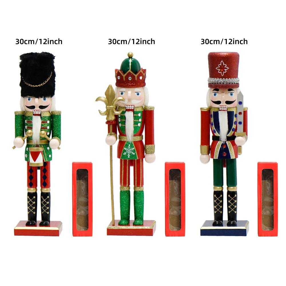 30cm Handcrafted Wooden Nutcracker, Festive Puppet Ornaments Collectible Figures, Ideal for Holiday Home Decor & Gift Giving
