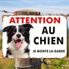 Vintage Metal Dog Sign – AUX CHIEN Warning, Black & White Border Collie, Retro Farmhouse Wall Decor