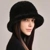 Woman Hat Winter Solid Mink Caps With Flower Mink Fur Hats New Russian Girl Soft Knitting Real Fur Bucket Hats