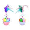 Wobbling Cat Toy Interactive Cat Teaser with Feathers Plush Balls Cat Enrichment Toy for Indoor Kittens Stimulates Hunting Instinct