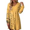 Women's Fashion Floral Print V-Neck Long Sleeve Dress
