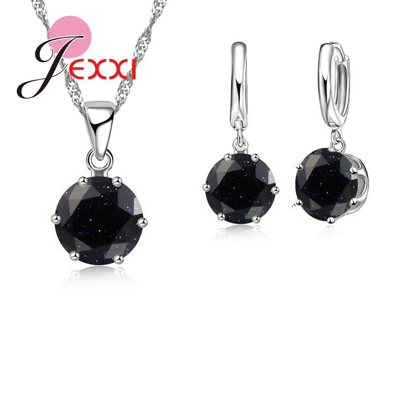 New Fashion 925 Silver Color Shiny Crystals Rhinestones Stones Woman Earring Necklace Jewelry Set 16 Colors