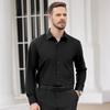 Men S Long Sleeve Formal Shirt Solid Color Stretch Black Buckle No Iron Wrinkle Resistant