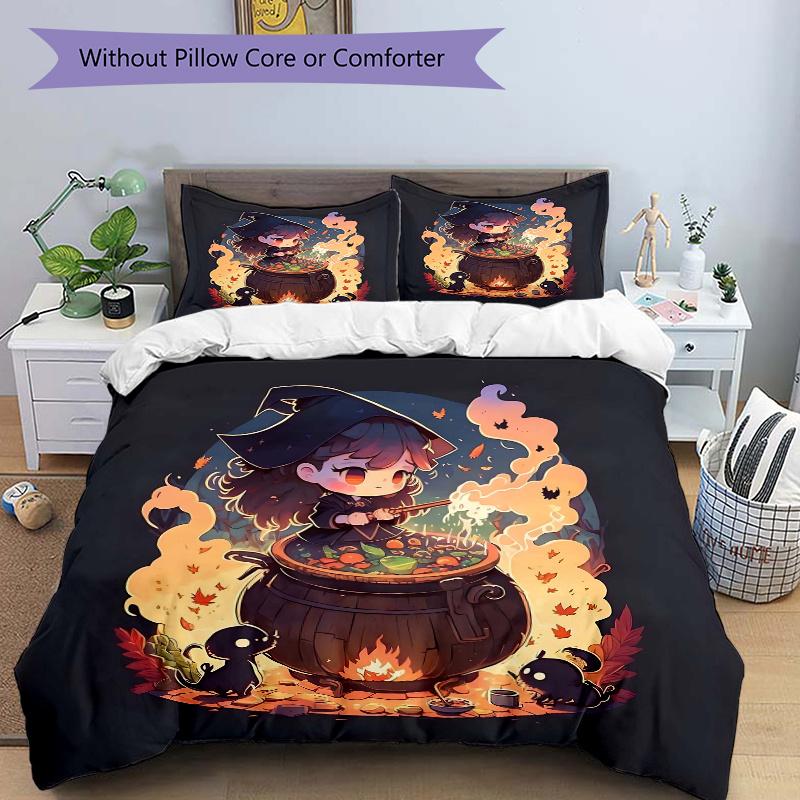 3pcs Witch Picture Design Quilt Cover Set - Soft and Cozy Bedroom, Guest Room and Dorm Decorative Bedding 3-Piece Set 1 Quilt Cover + 2 Pillow Sh