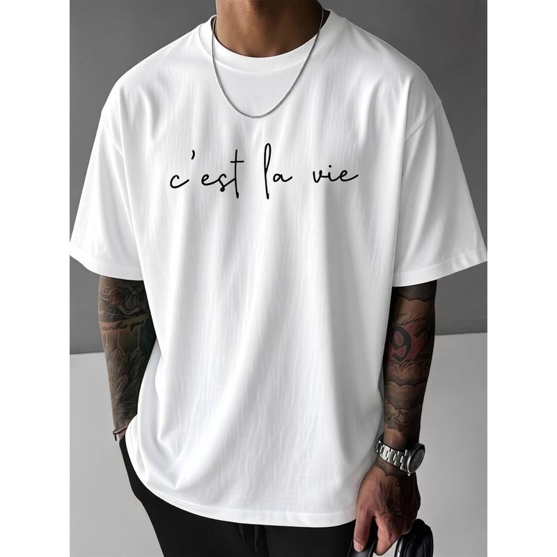 T-shirt Estiva da Uomo Stampata C'est La Vie - Collo a Coste Morbido, Vestibilità Regolare Leggermente Elastica, T-shirt Casual, per l'Uso Quotidiano e Outfit alla Moda