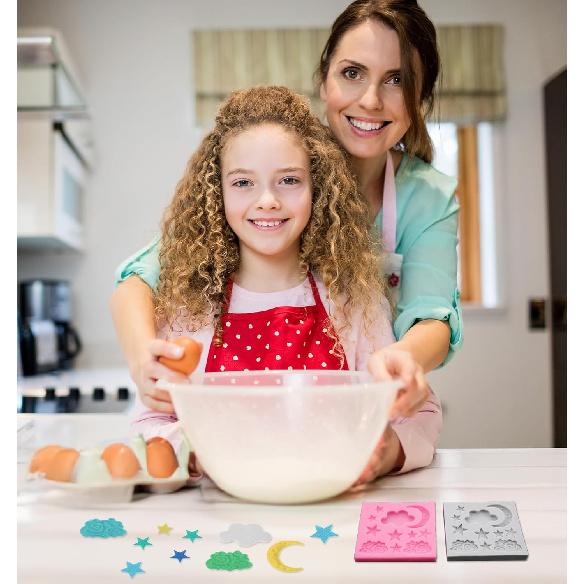 Moon Silicone Mold, 2Pcs Cloud Silicone Mold Star Moon Clouds Shaped for DIY Cake Cookie Candy Baking Sugar Fondant Cakes Decorating Candy Making