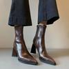 Fashion Retro Brown Pointed Toe Ankle Boots Chunky Heel Women Faion Waterproof Leather Comfortable Breathable Fall Winter Spring