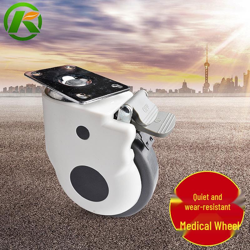 Silent Medical Wheel Caster with Brake - Swivel Flat Plate, 3 , 4 , 5  Sizes