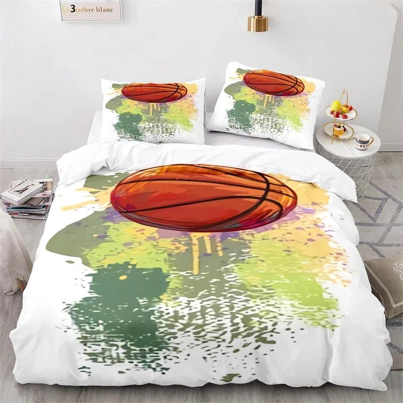 Boys Basketball Bedding Set 3D Ball Duvet Cover Full King For Teen Men Microfiber Sports Theme Game Comforter