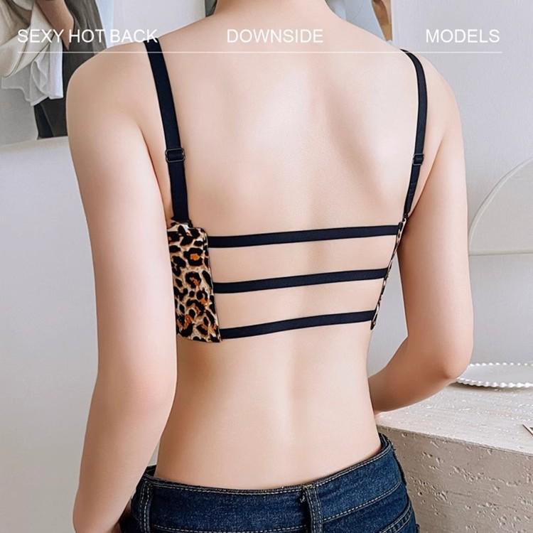 Leopard Print Strapless Push-Up Bra with 6cm Padding and Front Closure