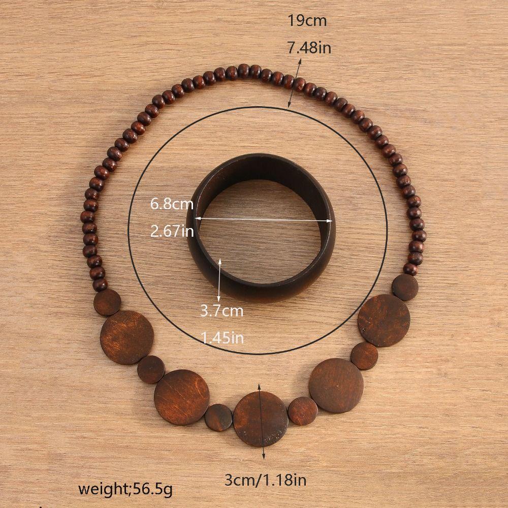 Necklace Sweater Chain Bangle Hand Rope Simple Wooden Beaded Jewelry Set  Girl