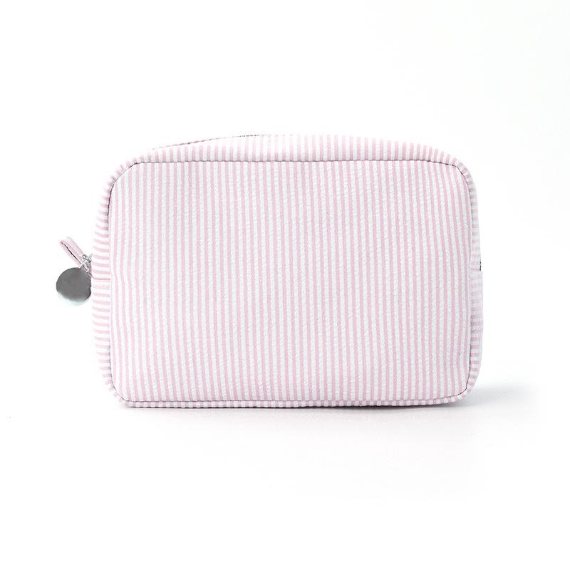 Contrast Color Striped Cosmetic Bag for Women Daily Casual Soft Zipper Makeup Storage Bag Portable Travel Outdoor Toiletry Bags