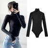 Women's Slim-Fit High Neck Long-Sleeve Bodysuit - Solid Color, Elastic, Autumn/Winter Base Layer