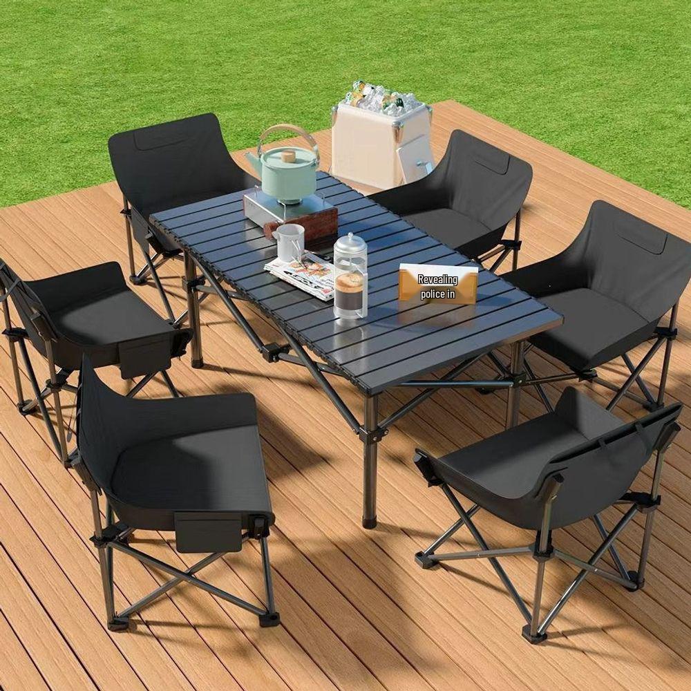 Portable Outdoor Folding Table and Chairs Set - Compact Egg Roll Design for Camping and Picnics