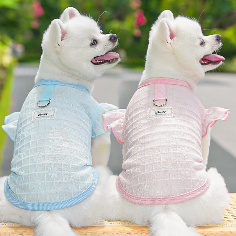 Ultra-light Soft Smooth and Elastic Pet Dog Clothes Dog Clothes Cat Clothes Supplies Lace Mesh Flying Sleeve Clothes