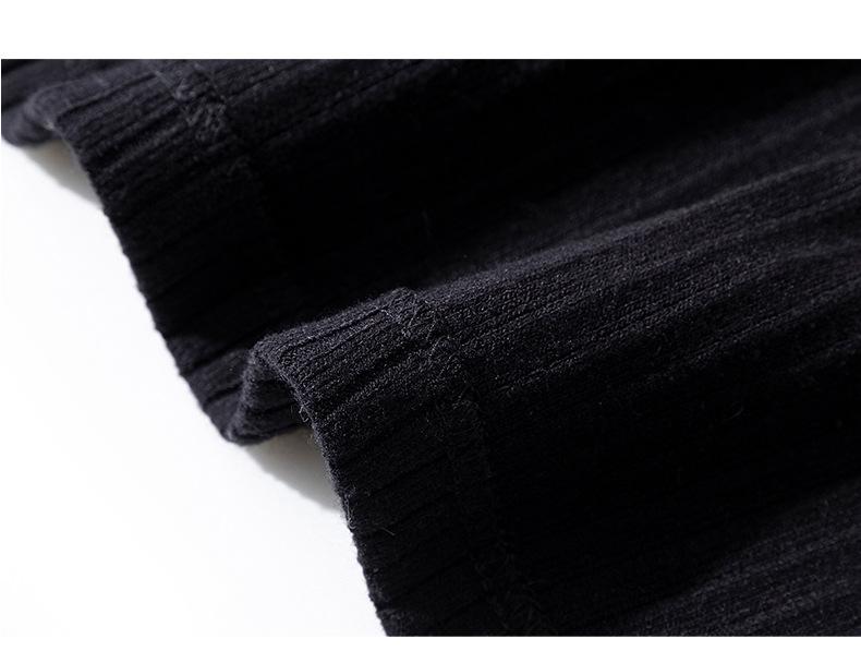 Damska Czarna Dzianinowa Sukienka Rybka z Podszewką ze Sztucznego Futra Lotosowego - Jesień/Zima Dopasowana Długa Spódnica