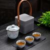 Ru Kiln Portable Travel Tea Set Kuaike Cup Outdoor Leather Bag Storage Bag Travel Advanced Sense Camping