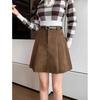 2024 Fall/Winter Korean Waistless Corduroy Pleated Mini Skirt - High Waist A-Line Design