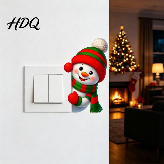 Creative Seasonal Stickers Christmas Snowman Switch Sticker Removable Decorative PVC Decal Cute Bedroom Wall Cartoon Art for Holiday Atmosphere