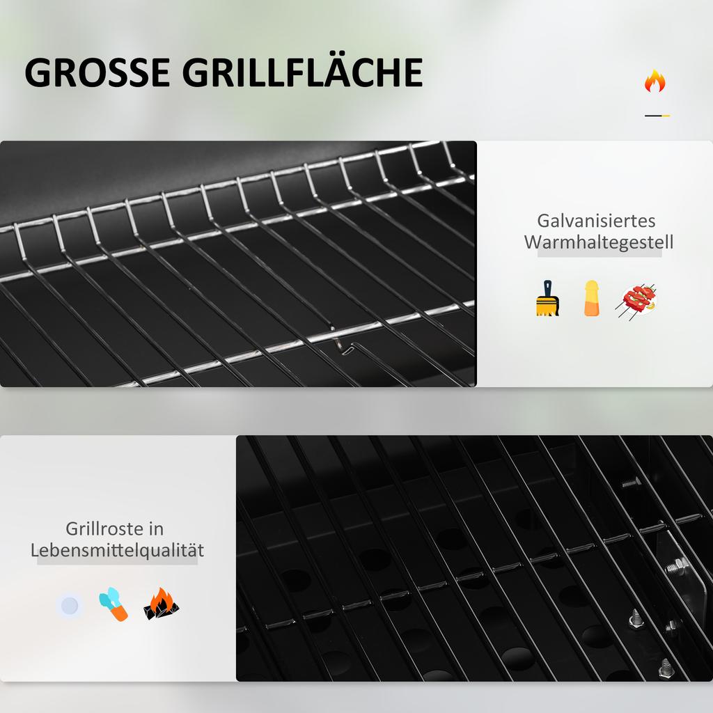 Charcoal Grill, with Height-Adjustable Coal Pan - Black