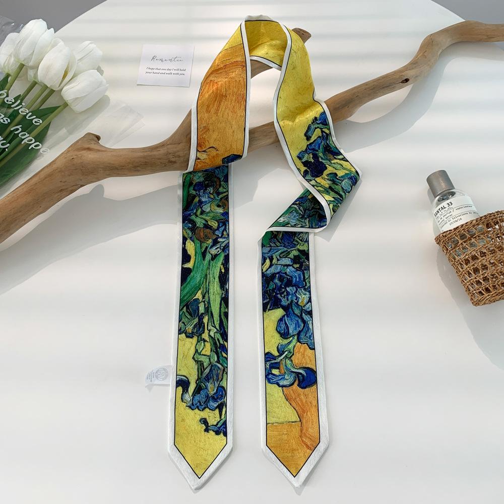 High Grade Hairband Silk Feel Neckerchief Women Scarf Long Skinny Headbands Cute Tie Scarves Luxury Print Bag Scarf For Ladies