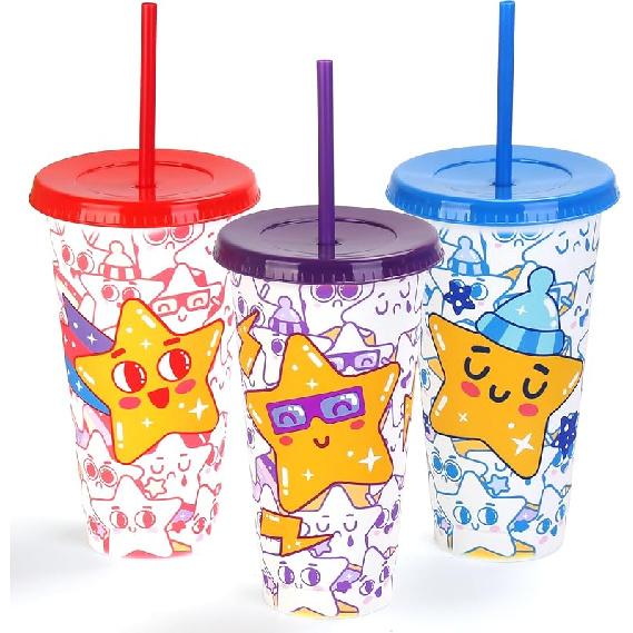 Color Changing Cups, 5-Pack 24 oz Plastic Cups with Lids and Straws, Tumblers and Water Glasses for Adults, Kids Party, Cute Cups for Ice Drink