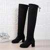 Women's Shoes, Over-the-knee Boots, Women's Boots, Thick Heels with LACES At The Back, High Heels, Round Toe