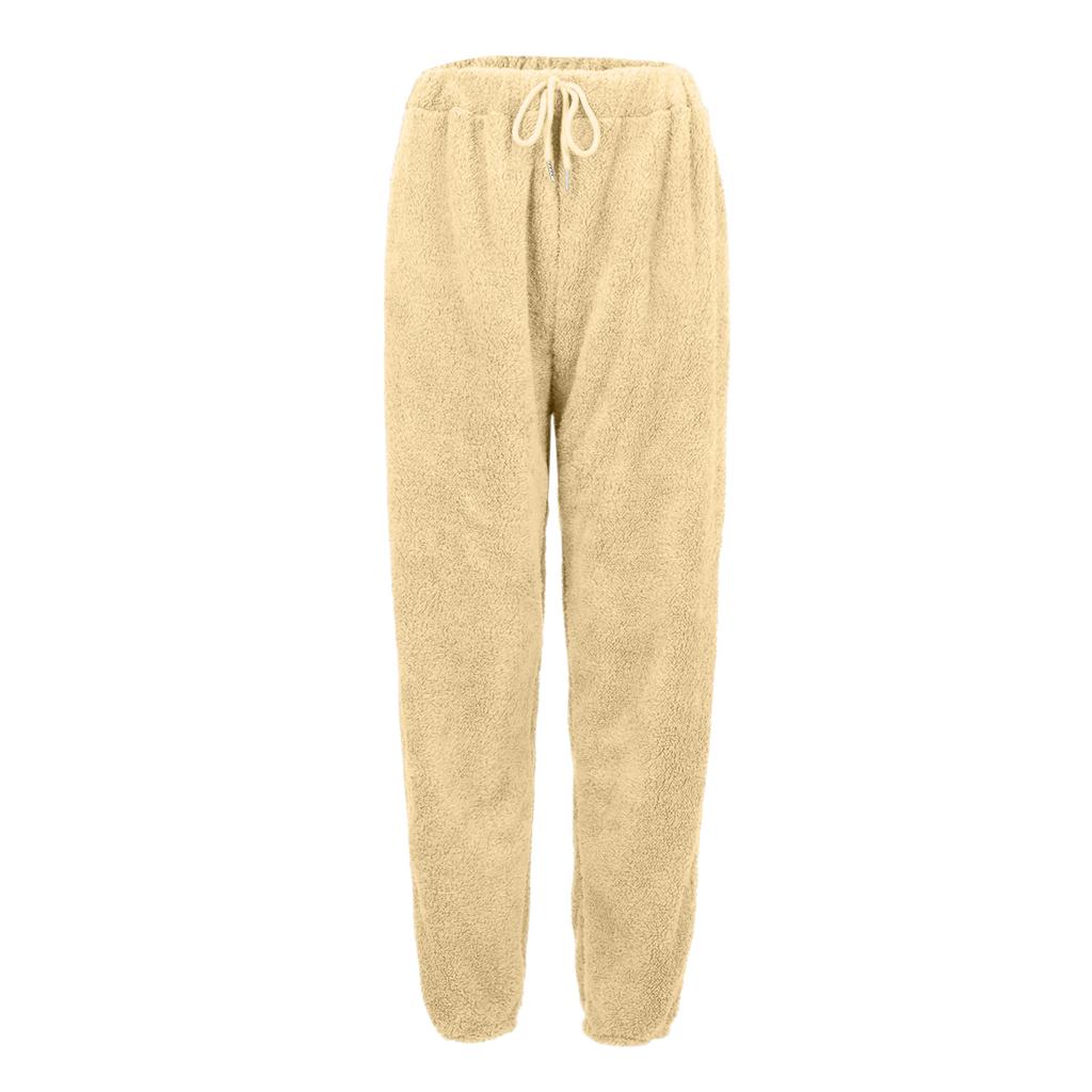 Women's Fashionable Relaxed-Fit Trousers Sporty Fleece-Lined Solid-Colour Cuffed Trousers